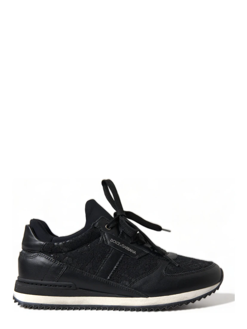 Black Floral Lace Leather Sneakers Shoes