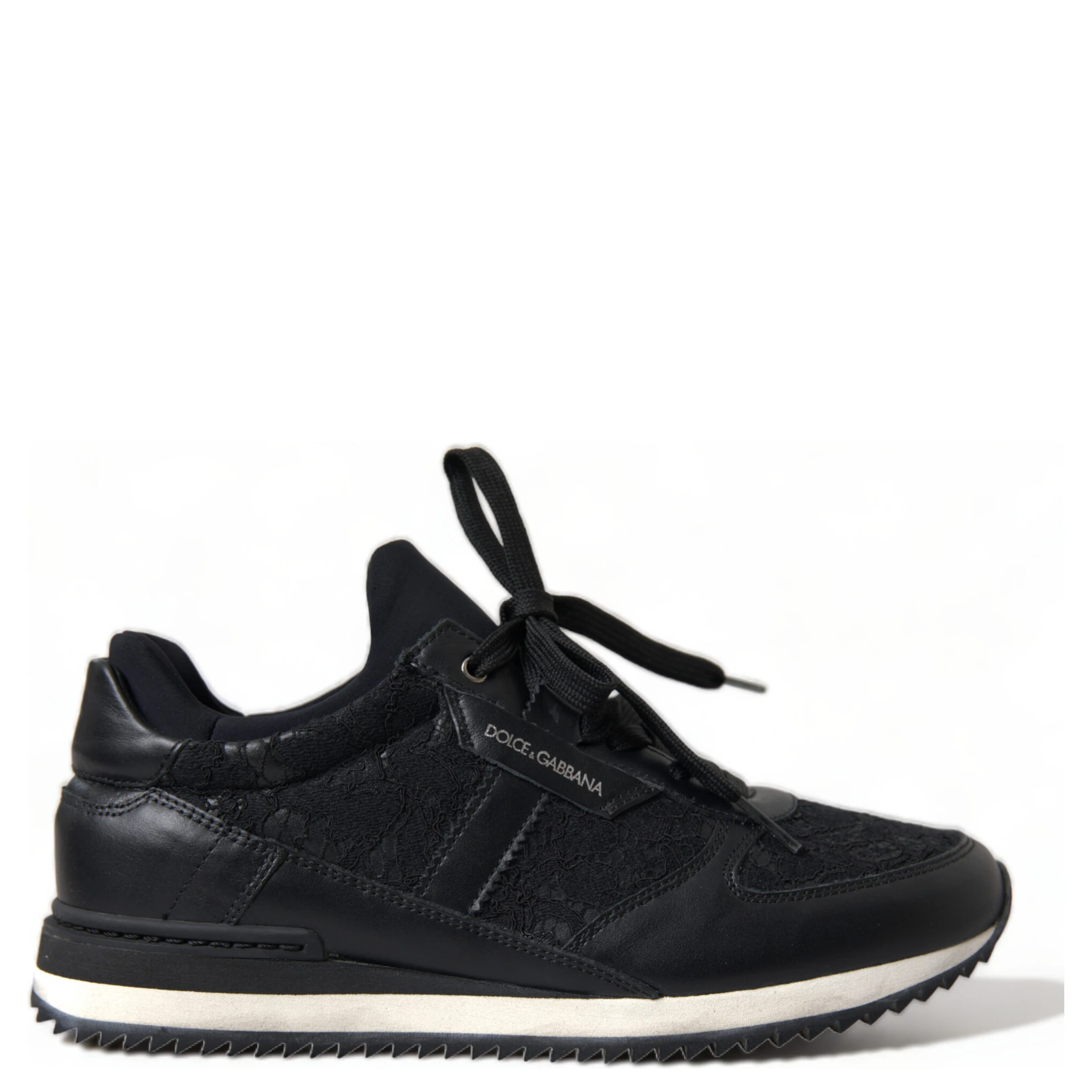 Black Floral Lace Leather Sneakers Shoes