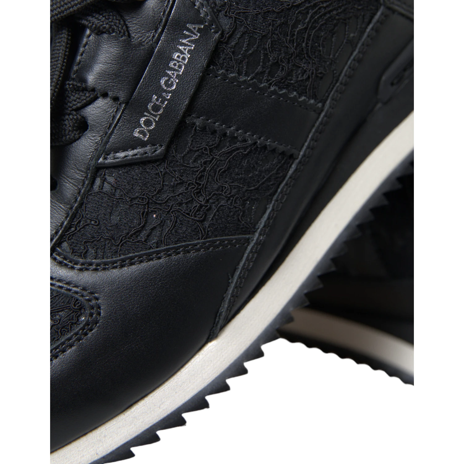 Black Floral Lace Leather Sneakers Shoes