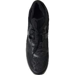 Black Floral Lace Leather Sneakers Shoes