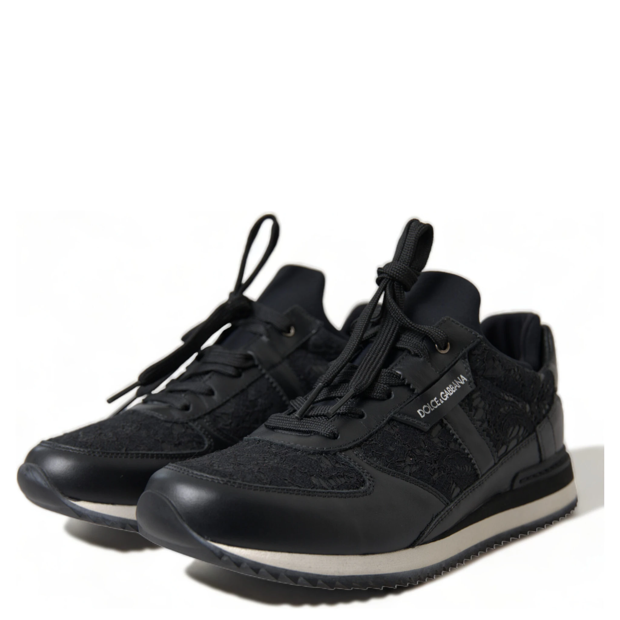 Black Floral Lace Leather Sneakers Shoes