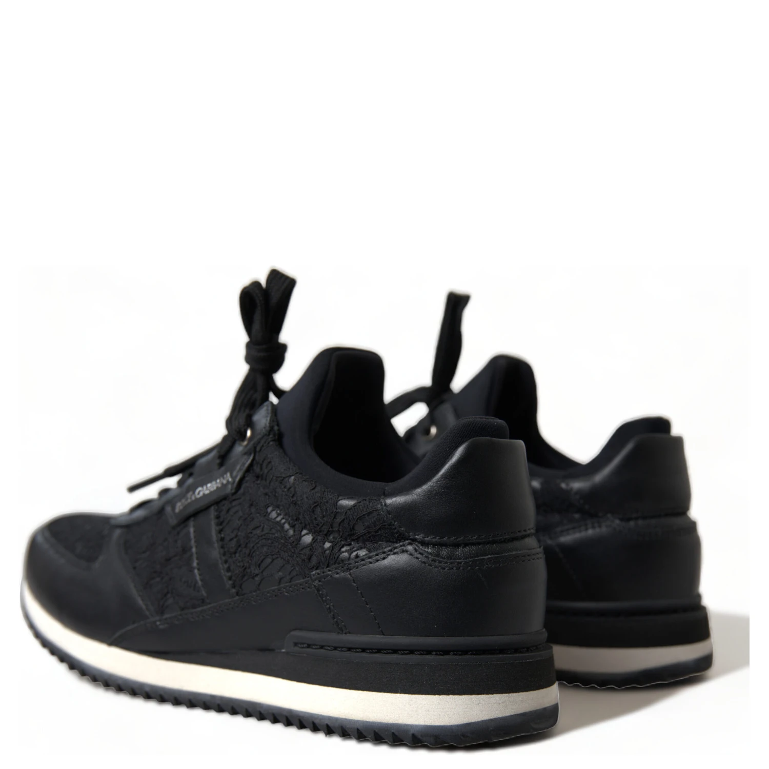 Black Floral Lace Leather Sneakers Shoes
