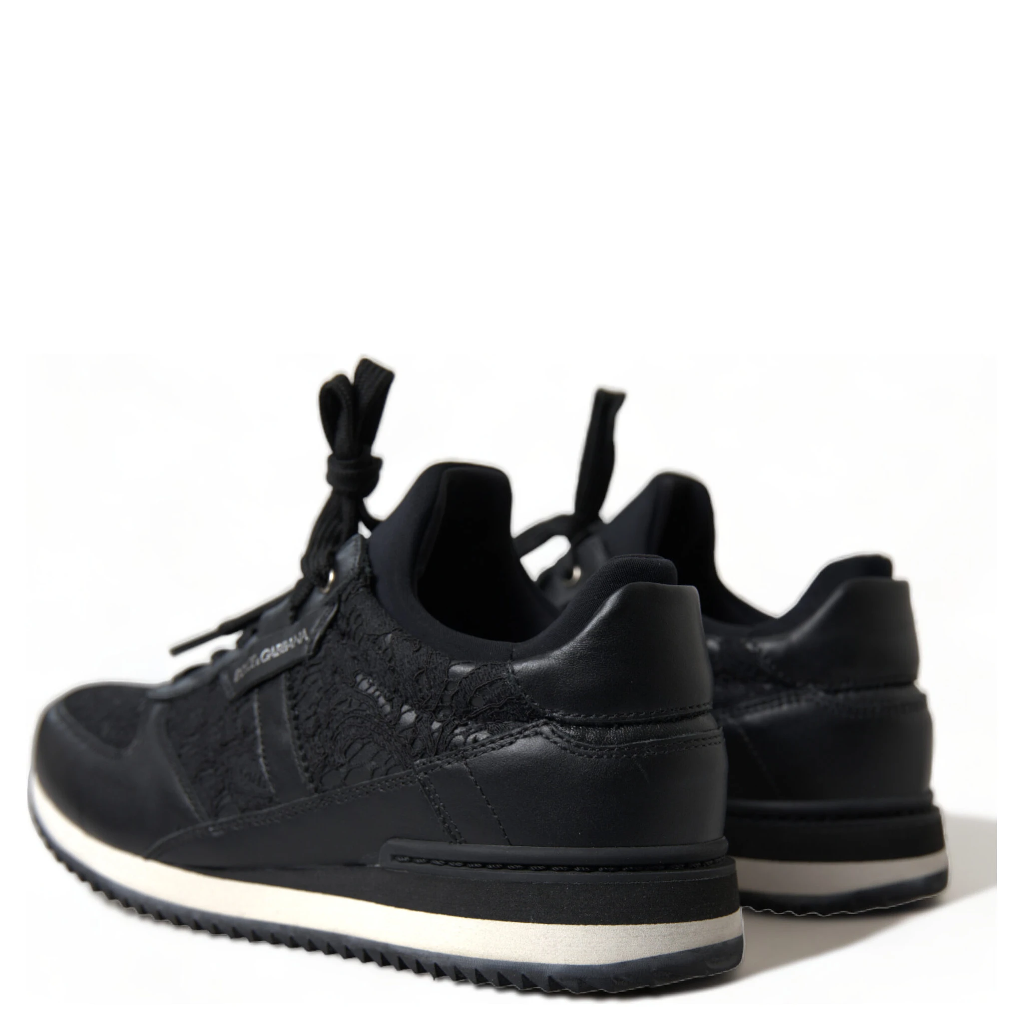 Black Floral Lace Leather Sneakers Shoes