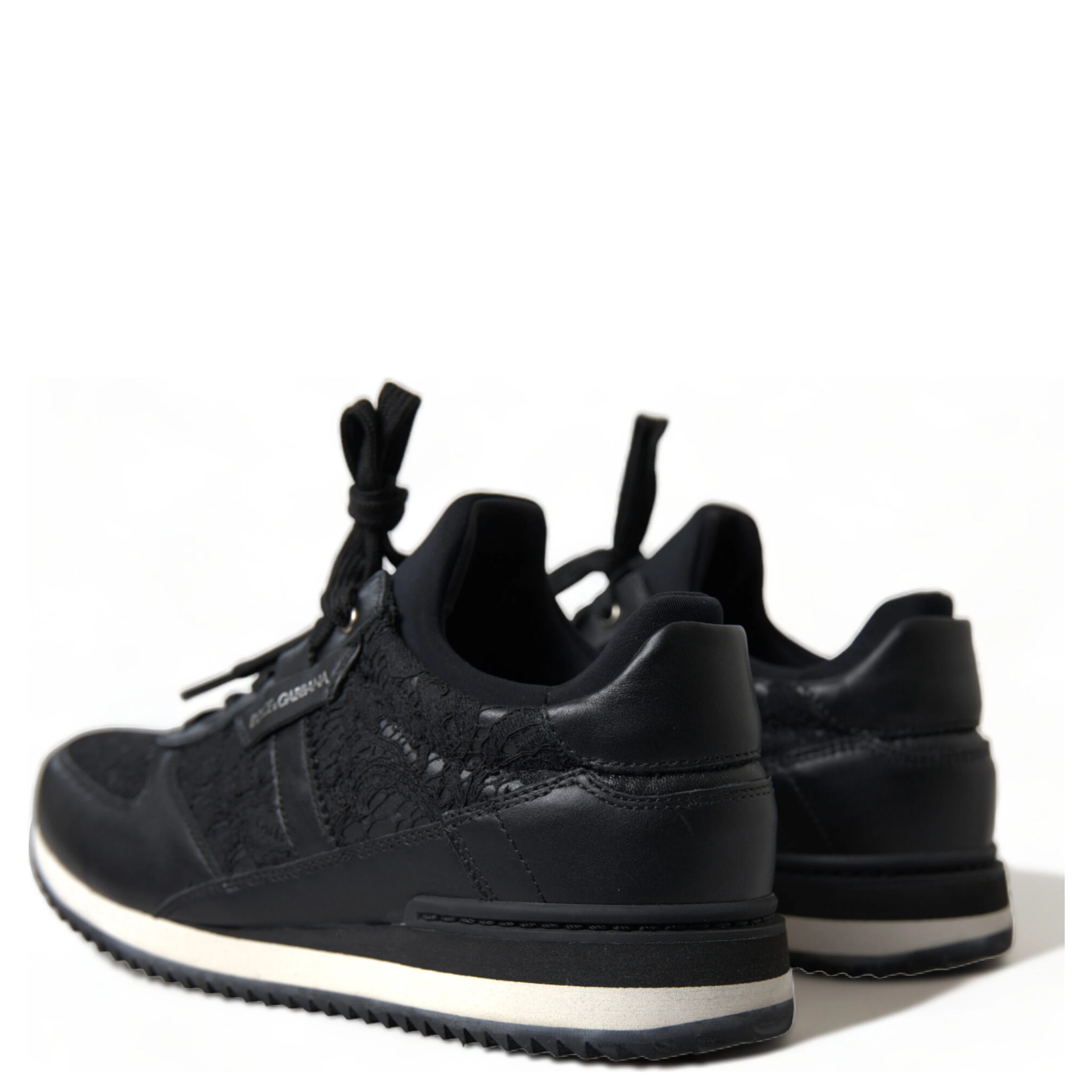 Black Floral Lace Leather Sneakers Shoes