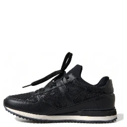 Black Floral Lace Leather Sneakers Shoes