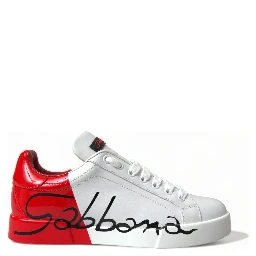 White Red Lace Up Womens Low Top Sneakers Shoes