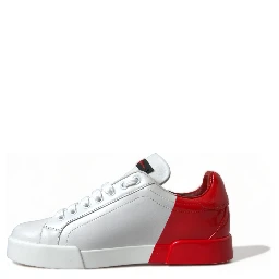 White Red Lace Up Womens Low Top Sneakers Shoes