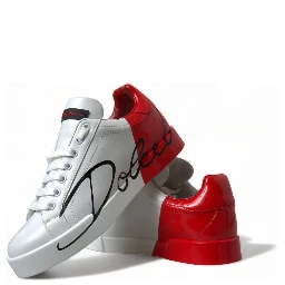 White Red Lace Up Womens Low Top Sneakers Shoes