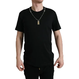 Black Cotton Dog Tag Round Neck T-shirt