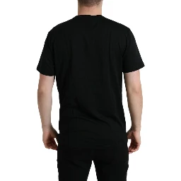 Black Cotton Dog Tag Round Neck T-shirt