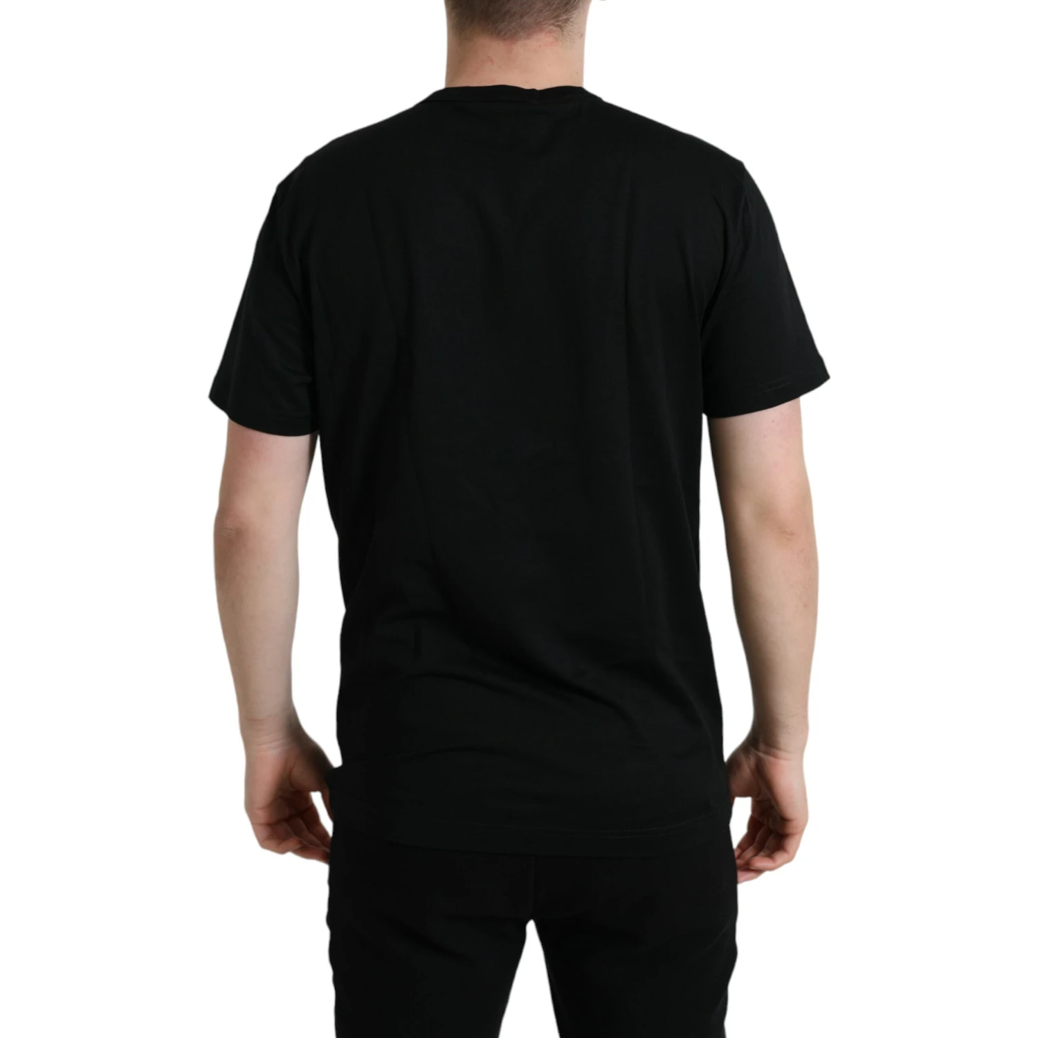 Black Cotton Dog Tag Round Neck T-shirt