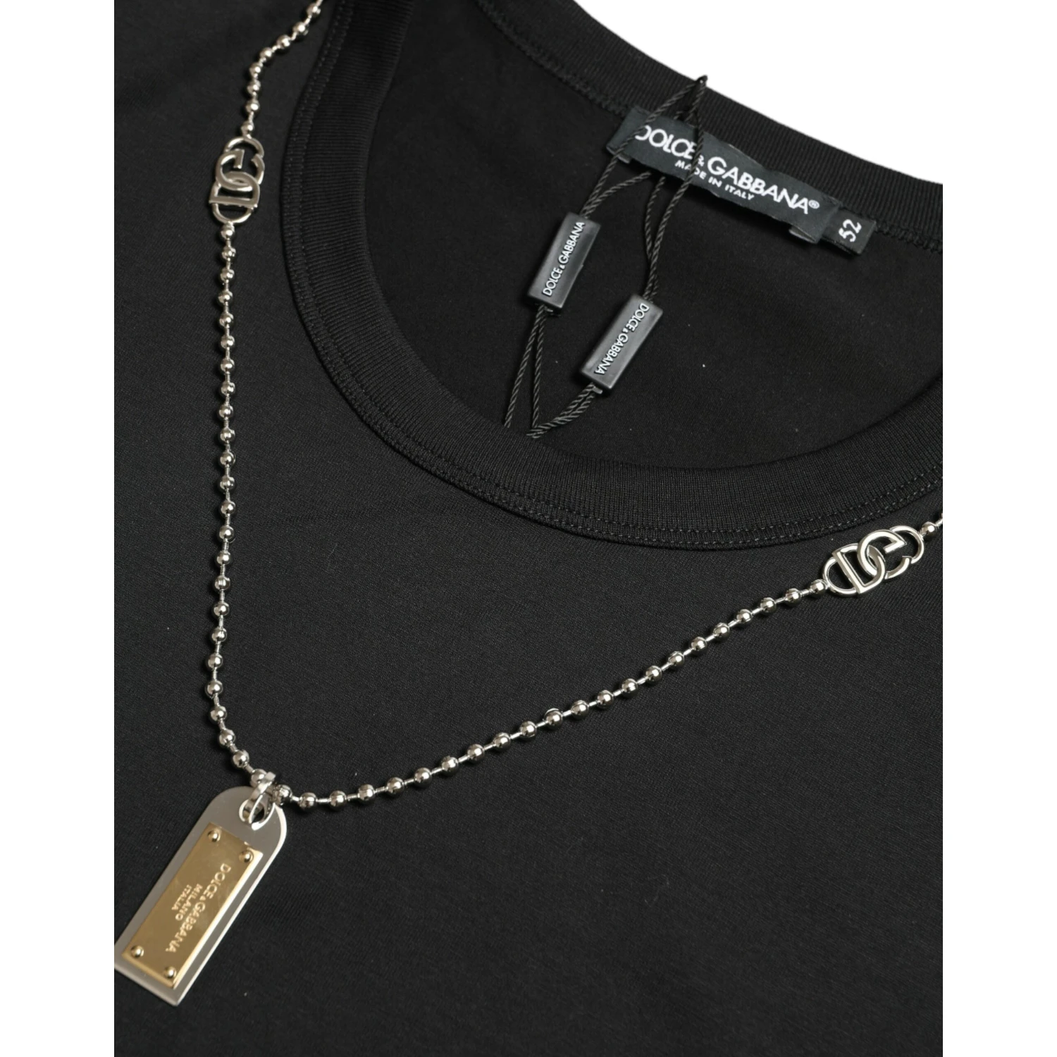 Black Cotton Dog Tag Round Neck T-shirt