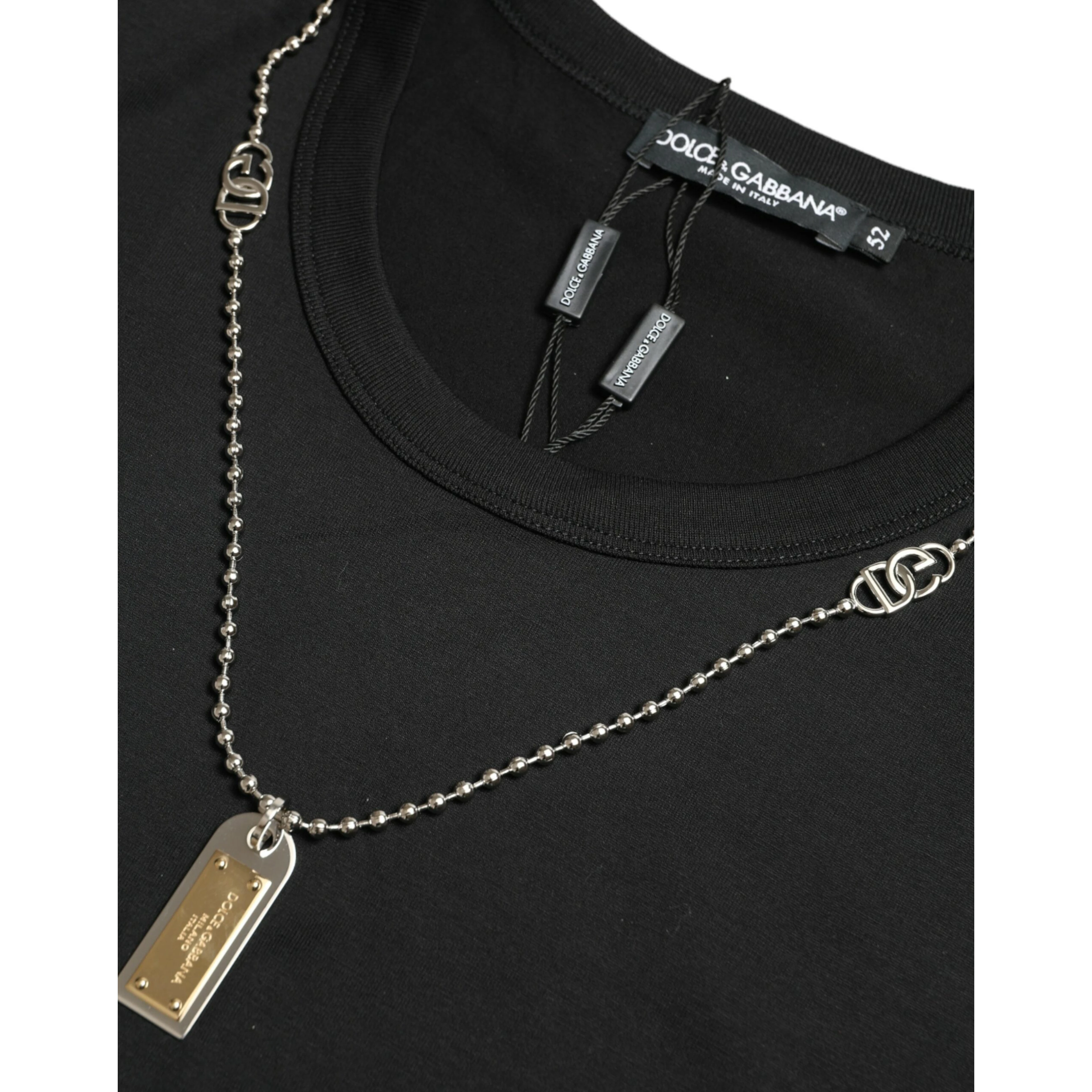 Black Cotton Dog Tag Round Neck T-shirt