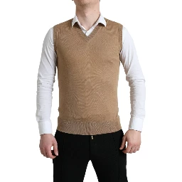 Brown Wool Sleeveless Pullover Sweater