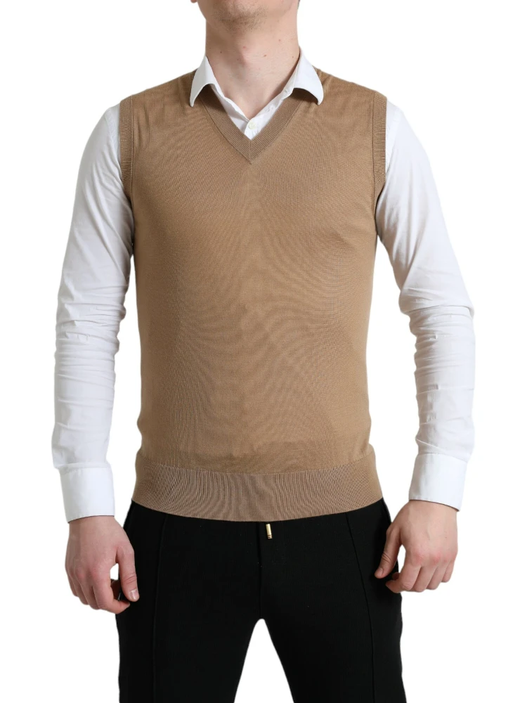 Brown Wool Sleeveless Pullover Sweater