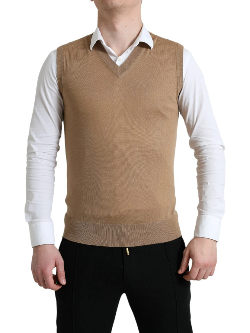 Brown Wool Sleeveless Pullover Sweater