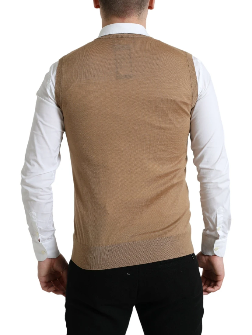 Brown Wool Sleeveless Pullover Sweater