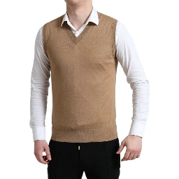 Brown Wool Sleeveless Pullover Sweater