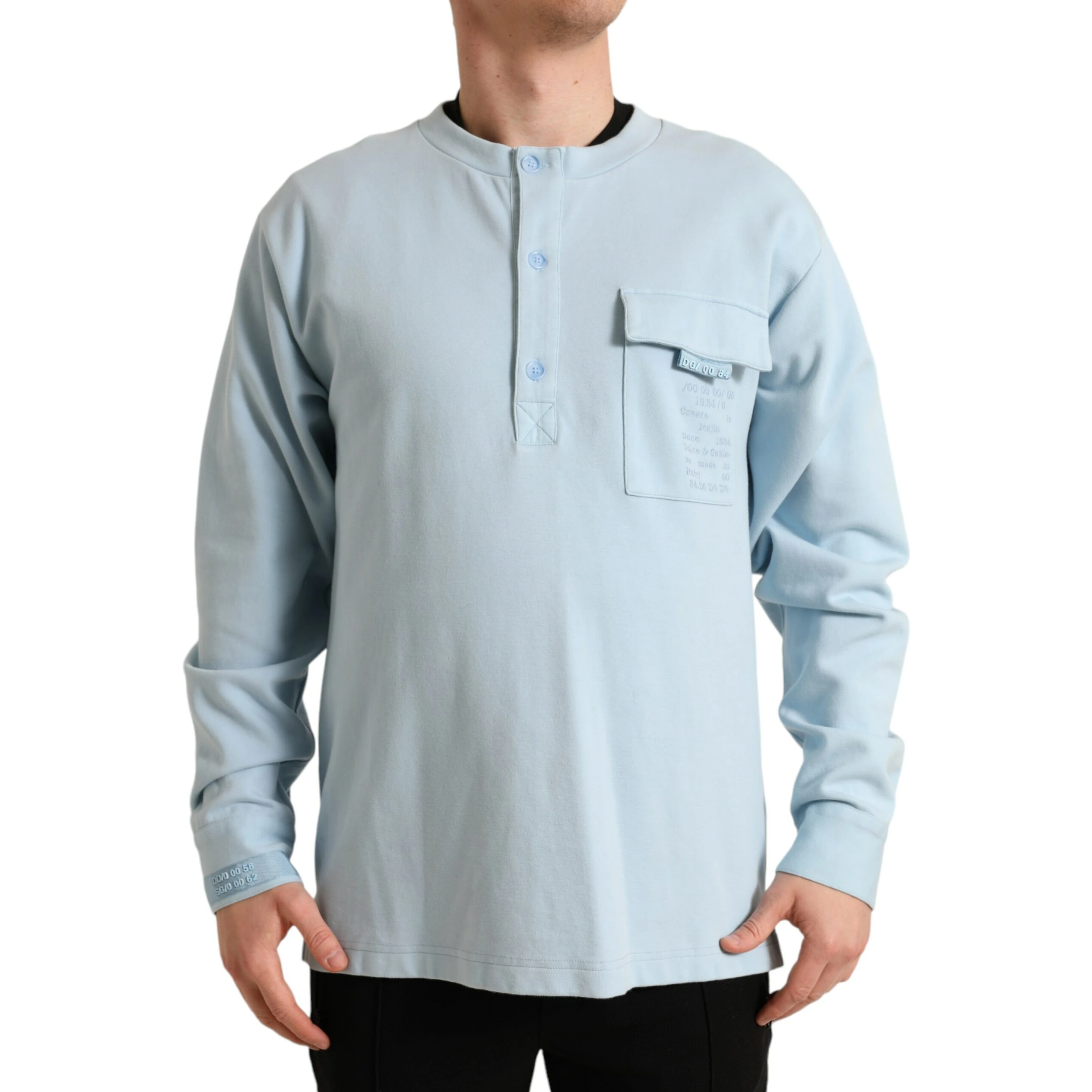 Light Blue Cotton Buttoned Pullover Sweater