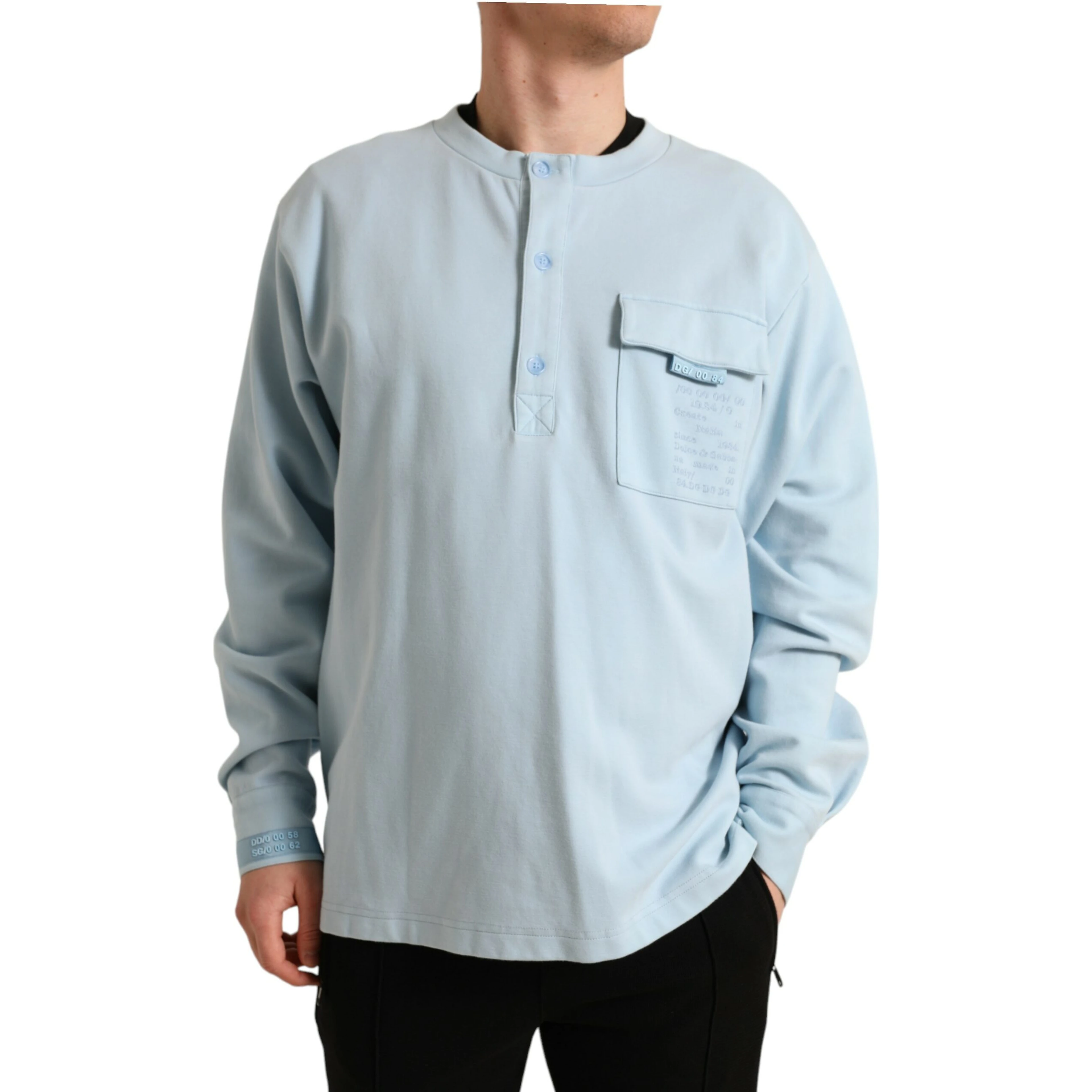 Light Blue Cotton Buttoned Pullover Sweater