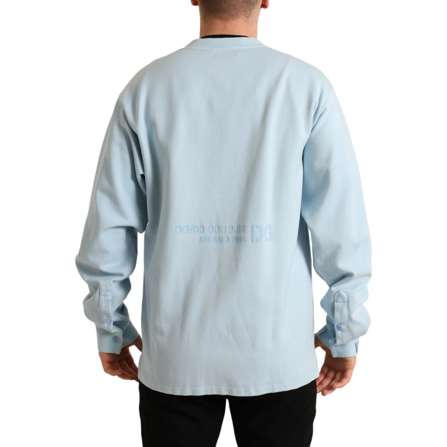 Light Blue Cotton Buttoned Pullover Sweater