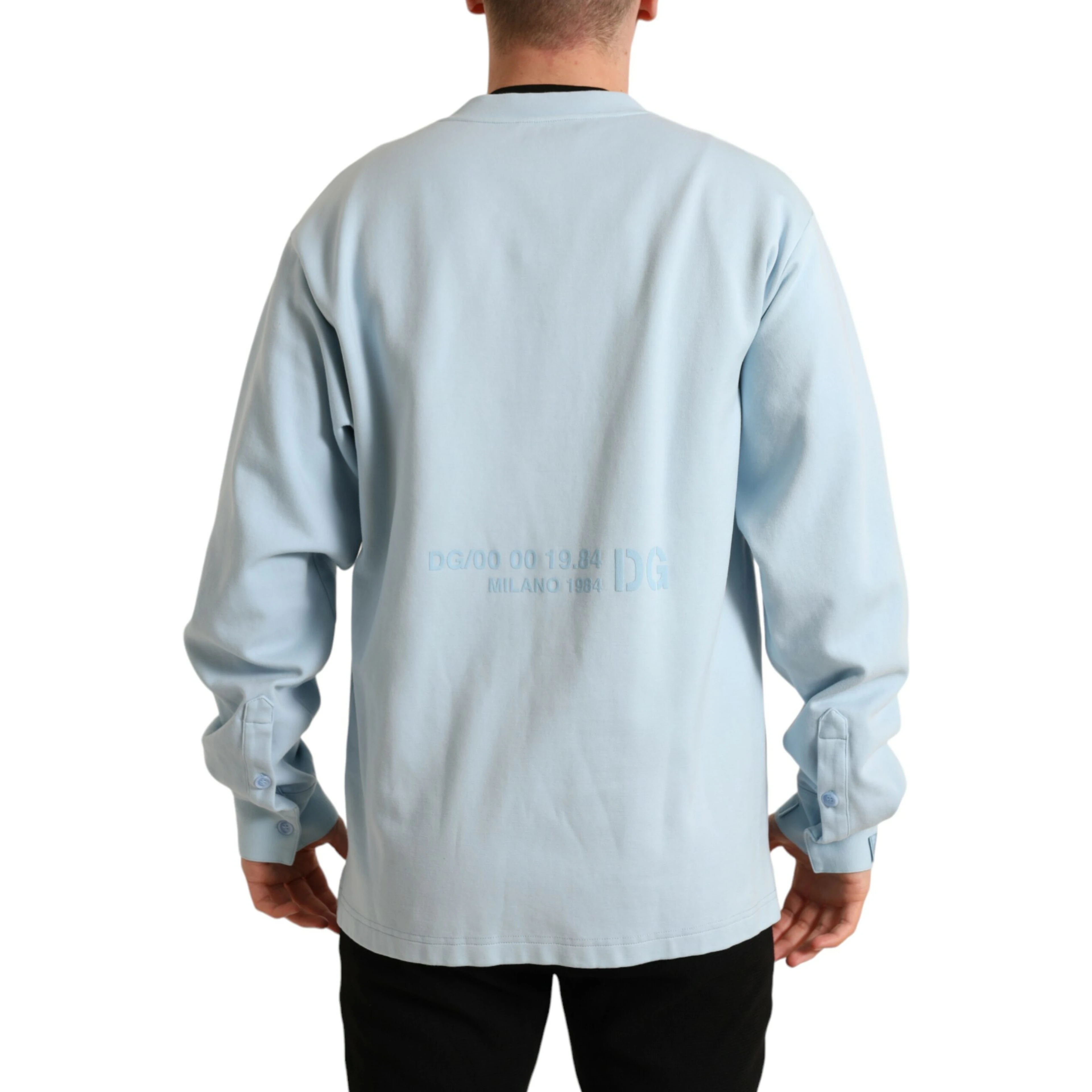 Light Blue Cotton Buttoned Pullover Sweater