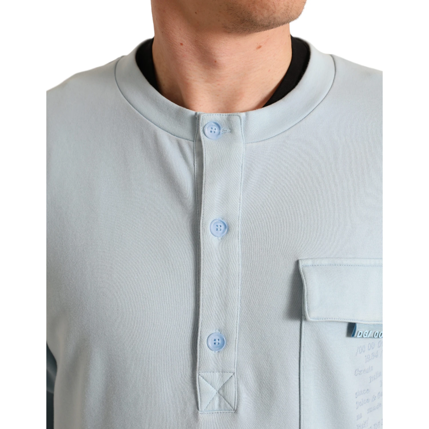 Light Blue Cotton Buttoned Pullover Sweater