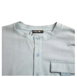 Light Blue Cotton Buttoned Pullover Sweater
