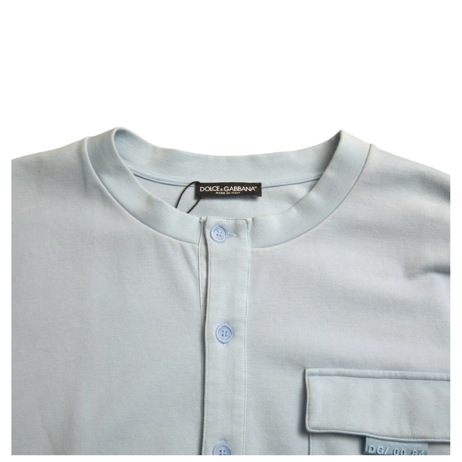 Light Blue Cotton Buttoned Pullover Sweater