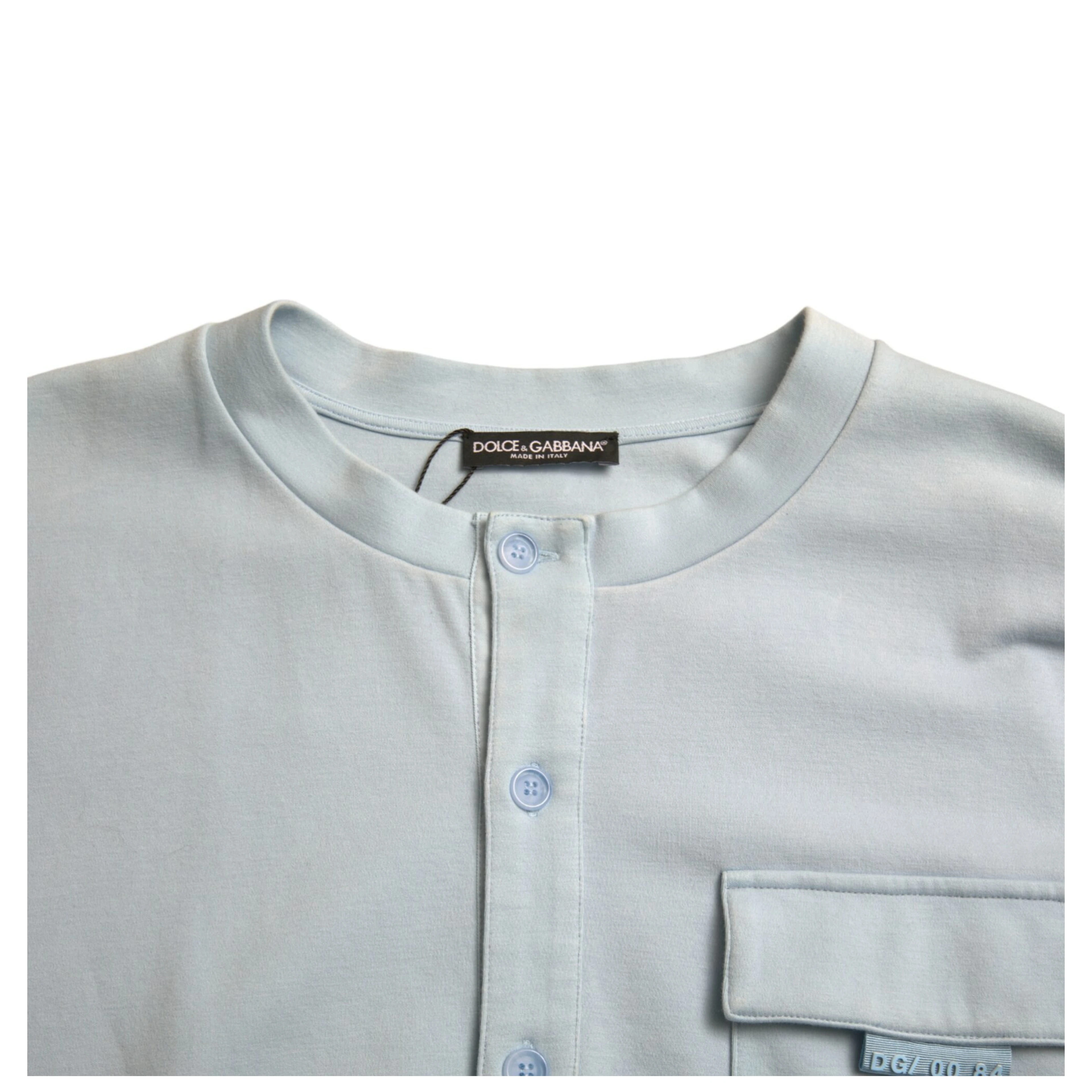 Light Blue Cotton Buttoned Pullover Sweater