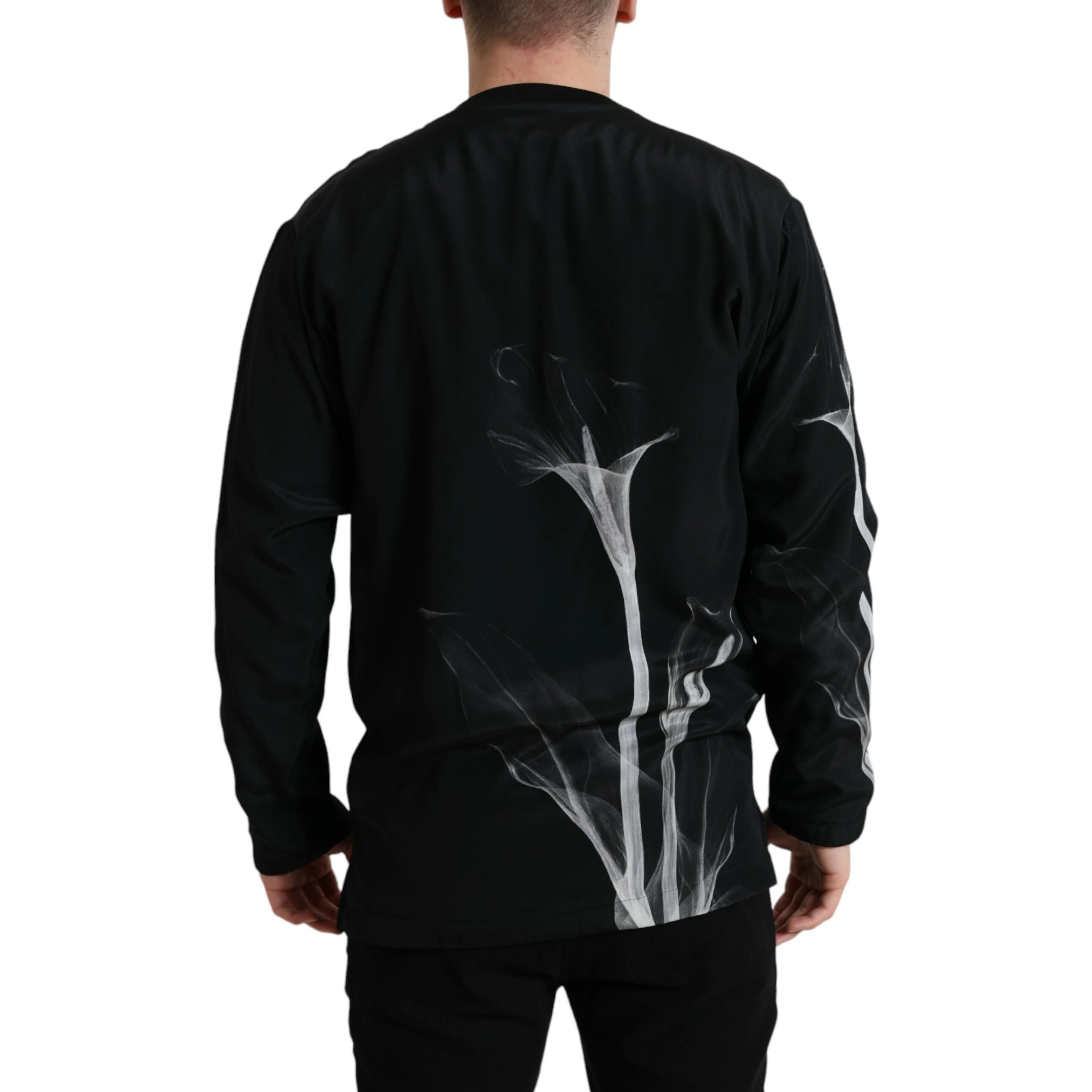 Black Floral Print Crewneck Pullover Sweater