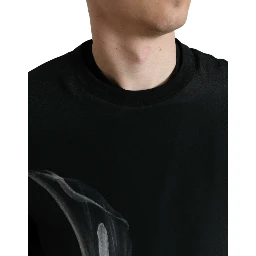 Black Floral Print Crewneck Pullover Sweater