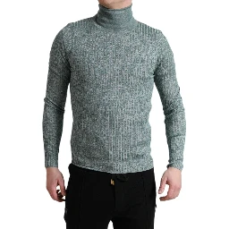 Green Polyester Turtleneck Pullover Sweater