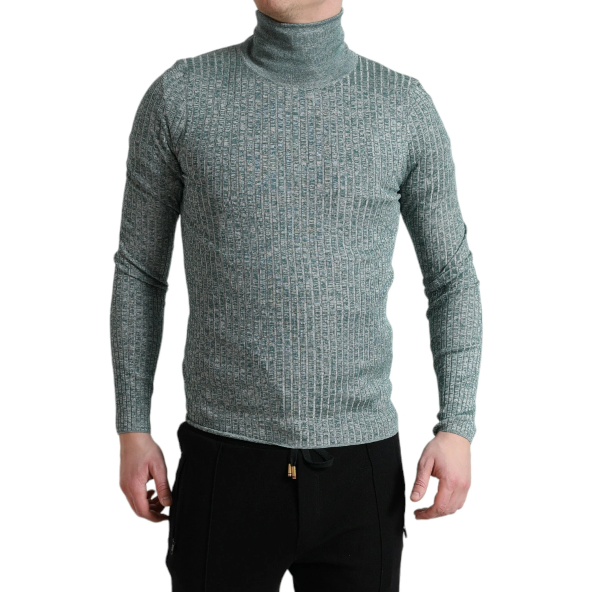 Green Polyester Turtleneck Pullover Sweater