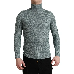 Green Polyester Turtleneck Pullover Sweater