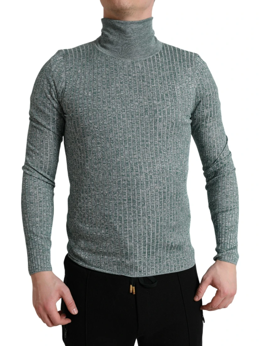 Green Polyester Turtleneck Pullover Sweater