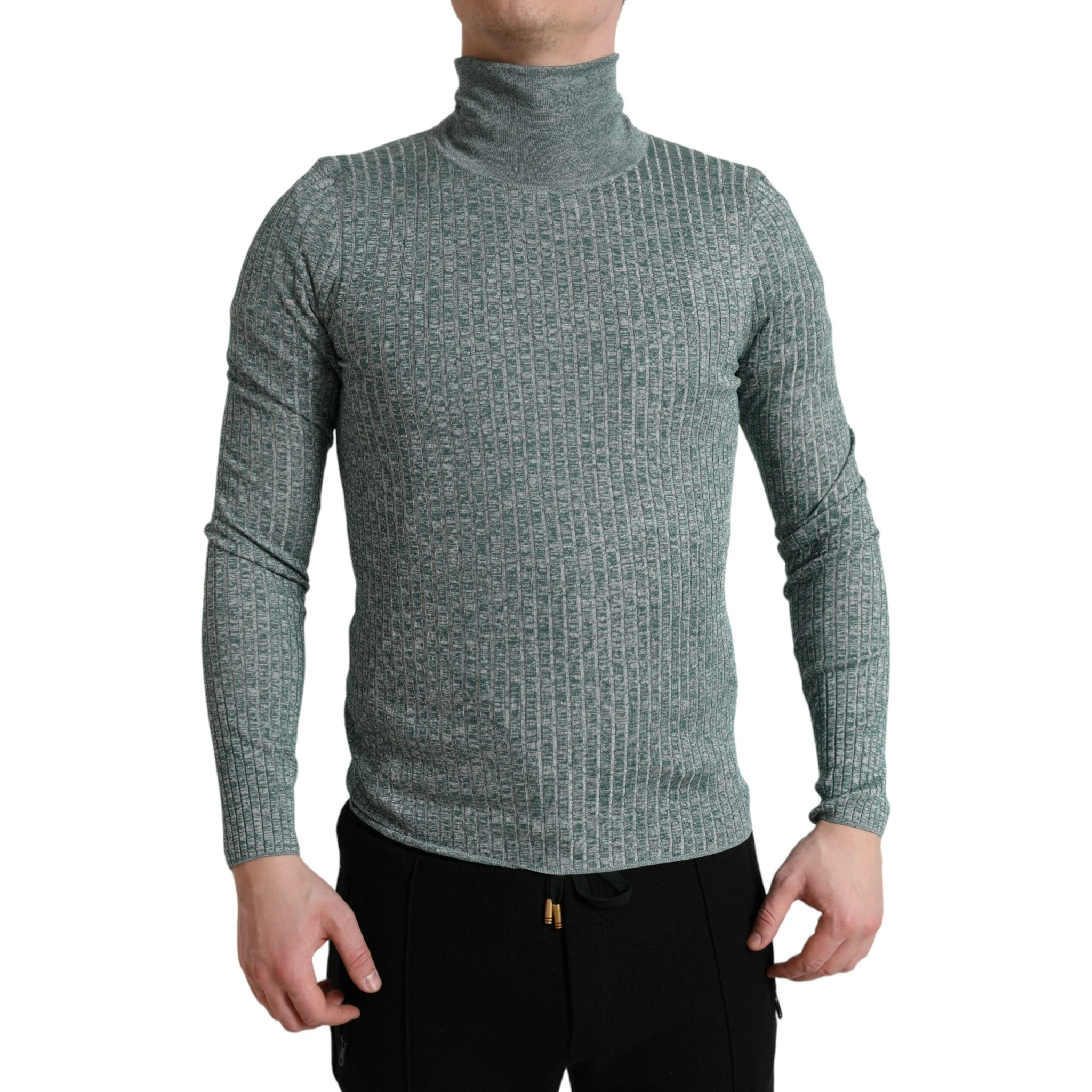 Green Polyester Turtleneck Pullover Sweater