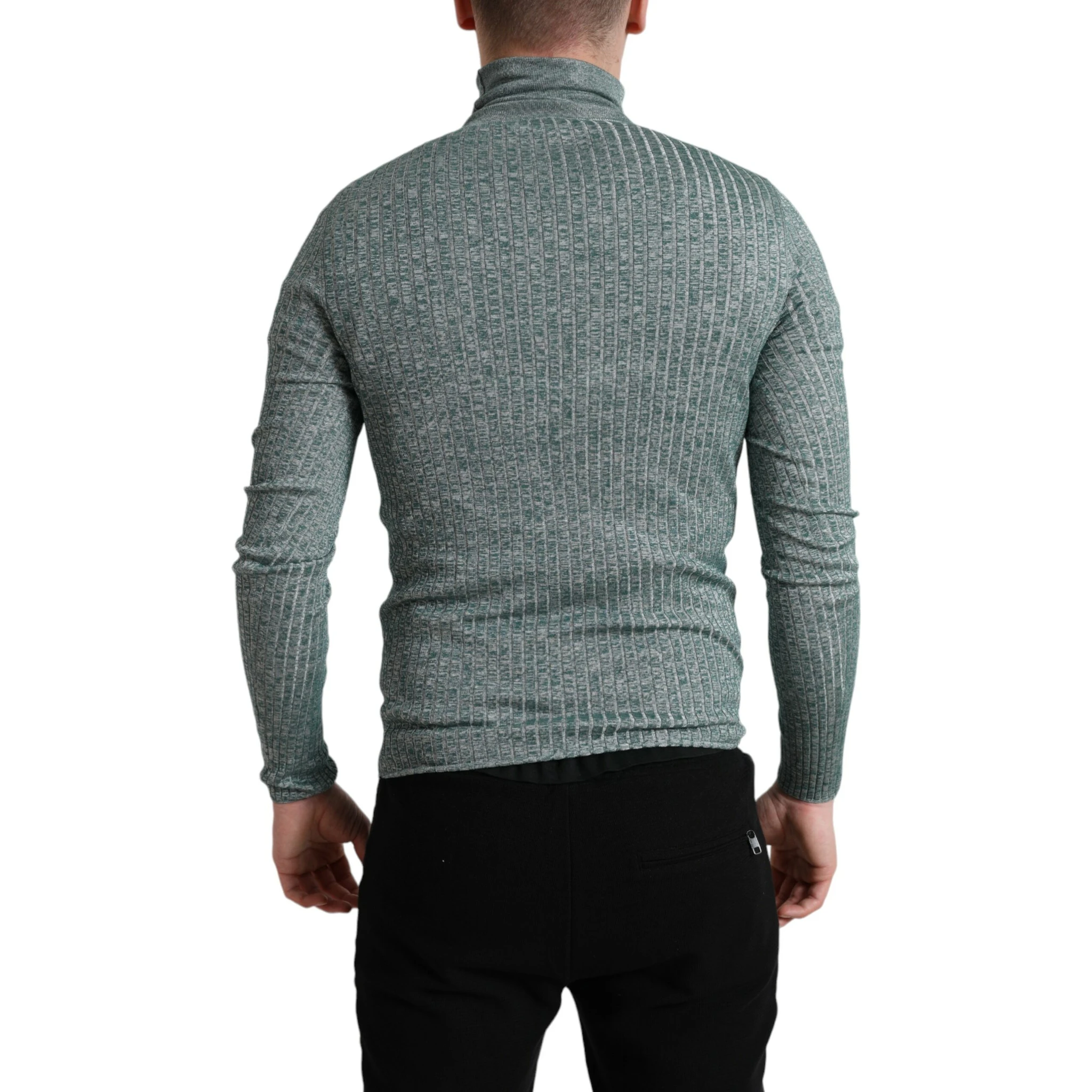 Green Polyester Turtleneck Pullover Sweater