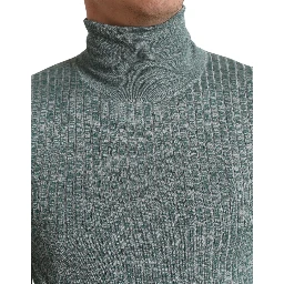 Green Polyester Turtleneck Pullover Sweater