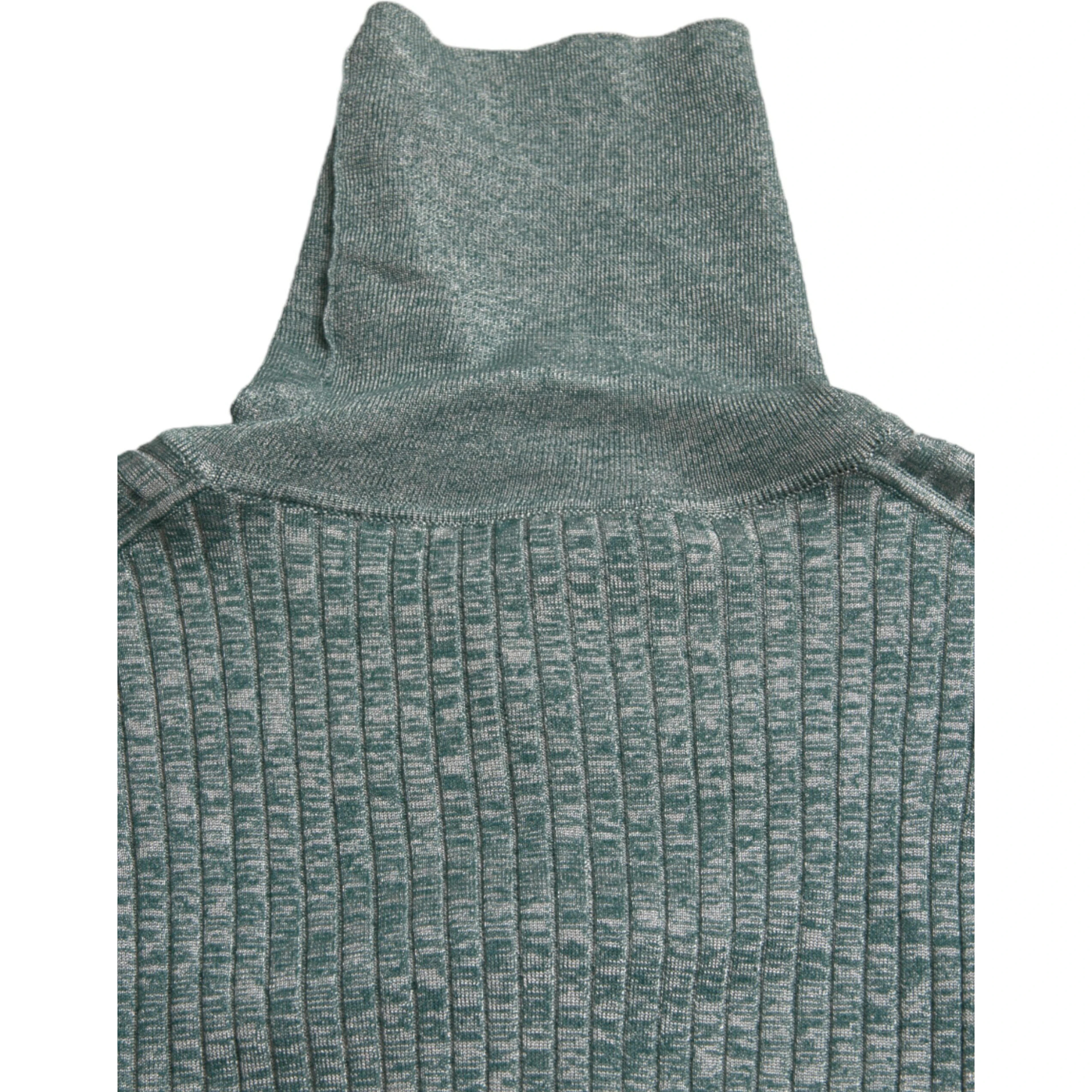 Green Polyester Turtleneck Pullover Sweater