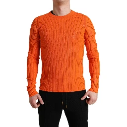 Orange Knitted Crewneck Men Pullover Sweater