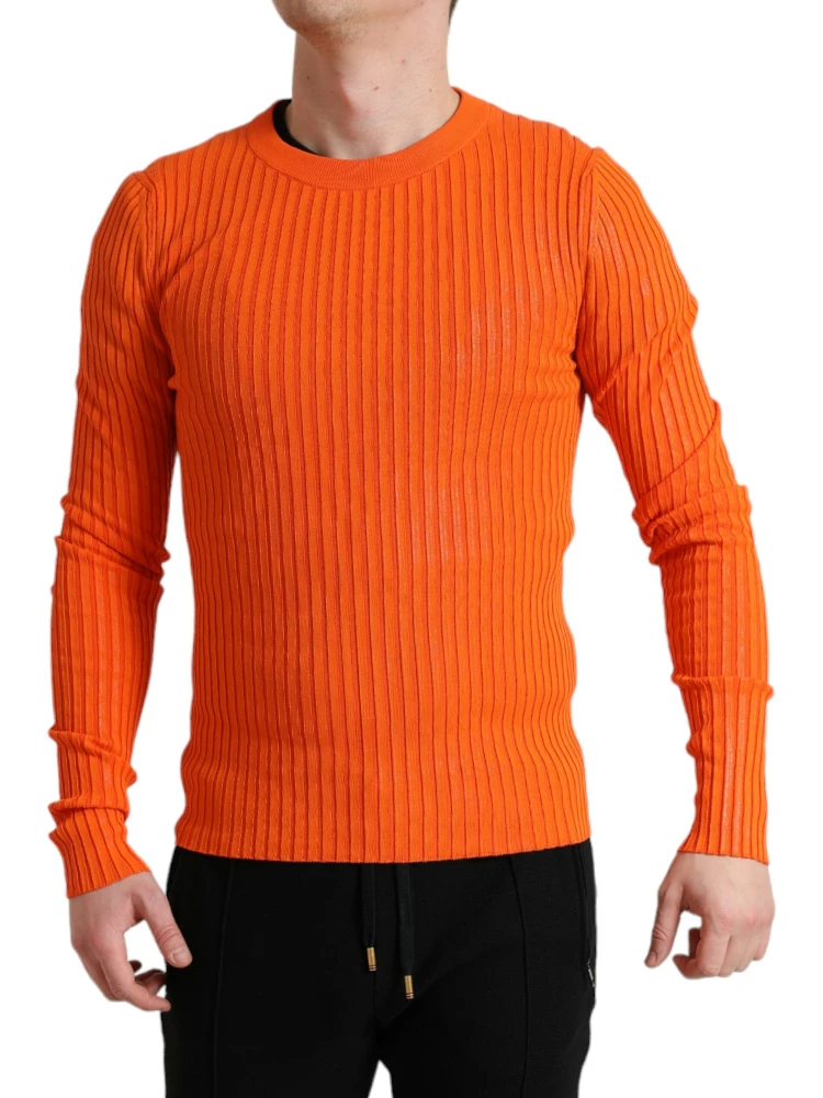 Orange Knitted Crewneck Men Pullover Sweater alternative