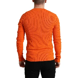 Orange Knitted Crewneck Men Pullover Sweater