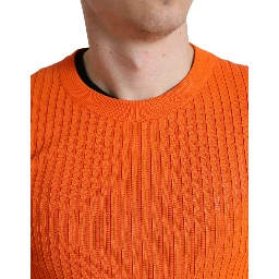 Orange Knitted Crewneck Men Pullover Sweater