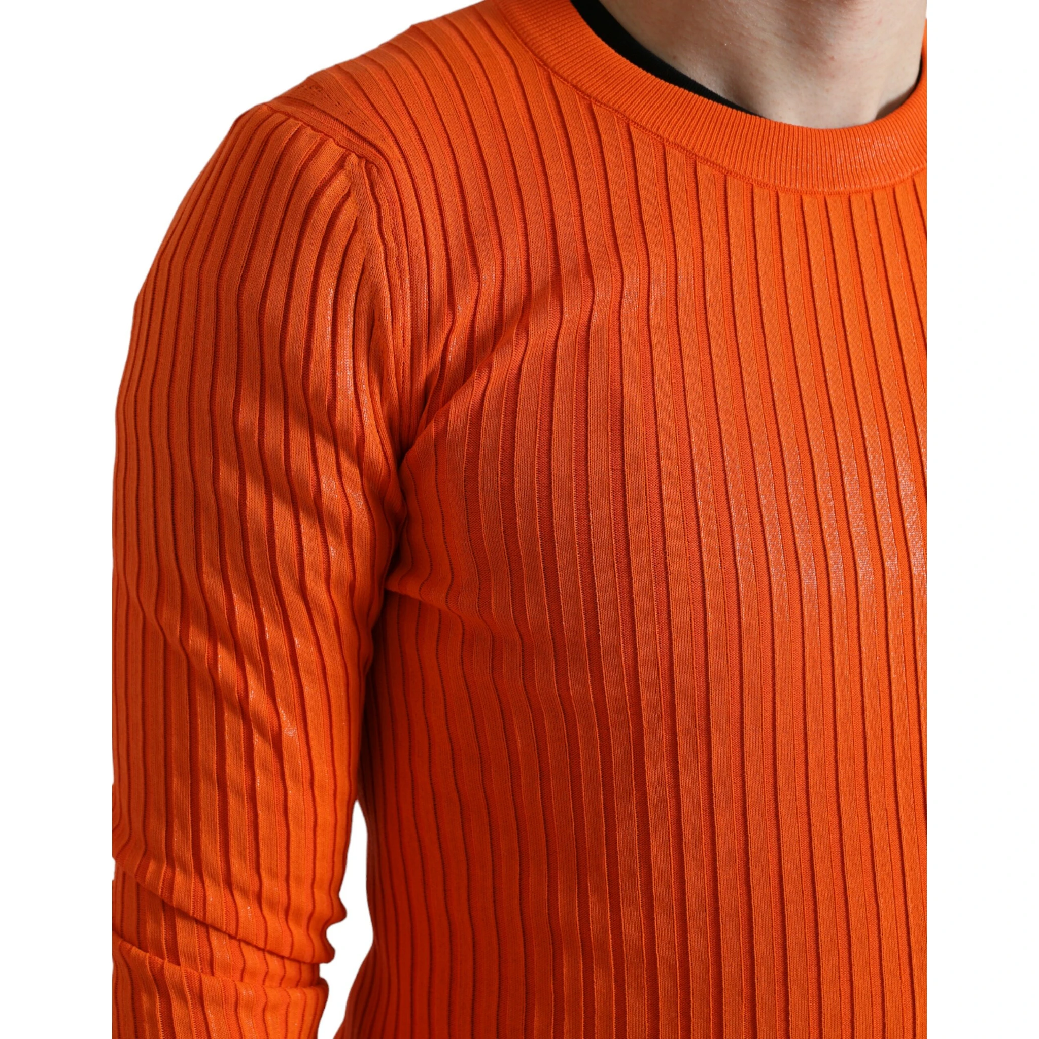 Orange Knitted Crewneck Men Pullover Sweater