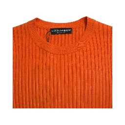 Orange Knitted Crewneck Men Pullover Sweater