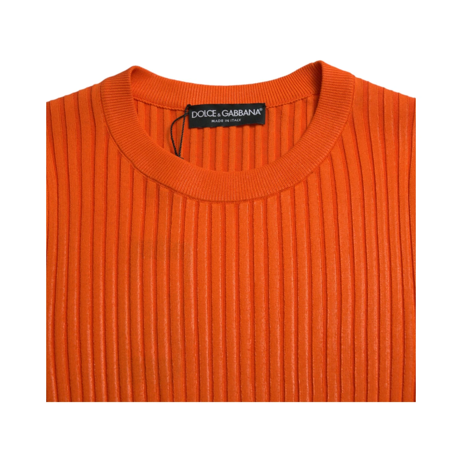 Orange Knitted Crewneck Men Pullover Sweater