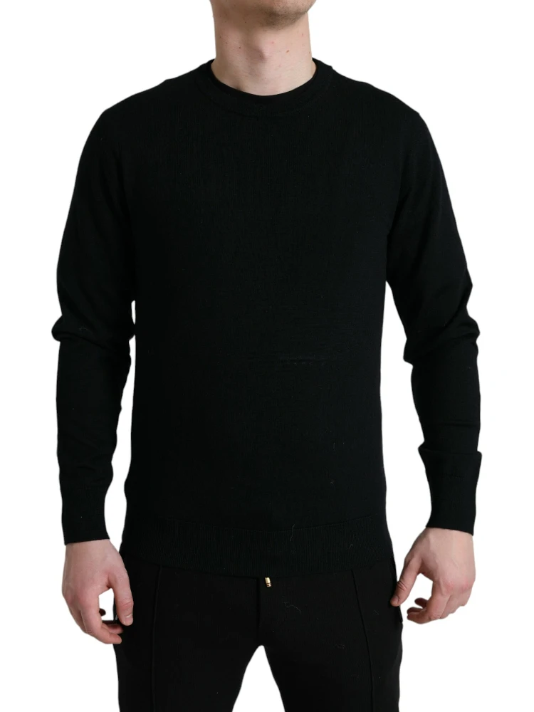 Black Wool Round Neck Pullover Sweater