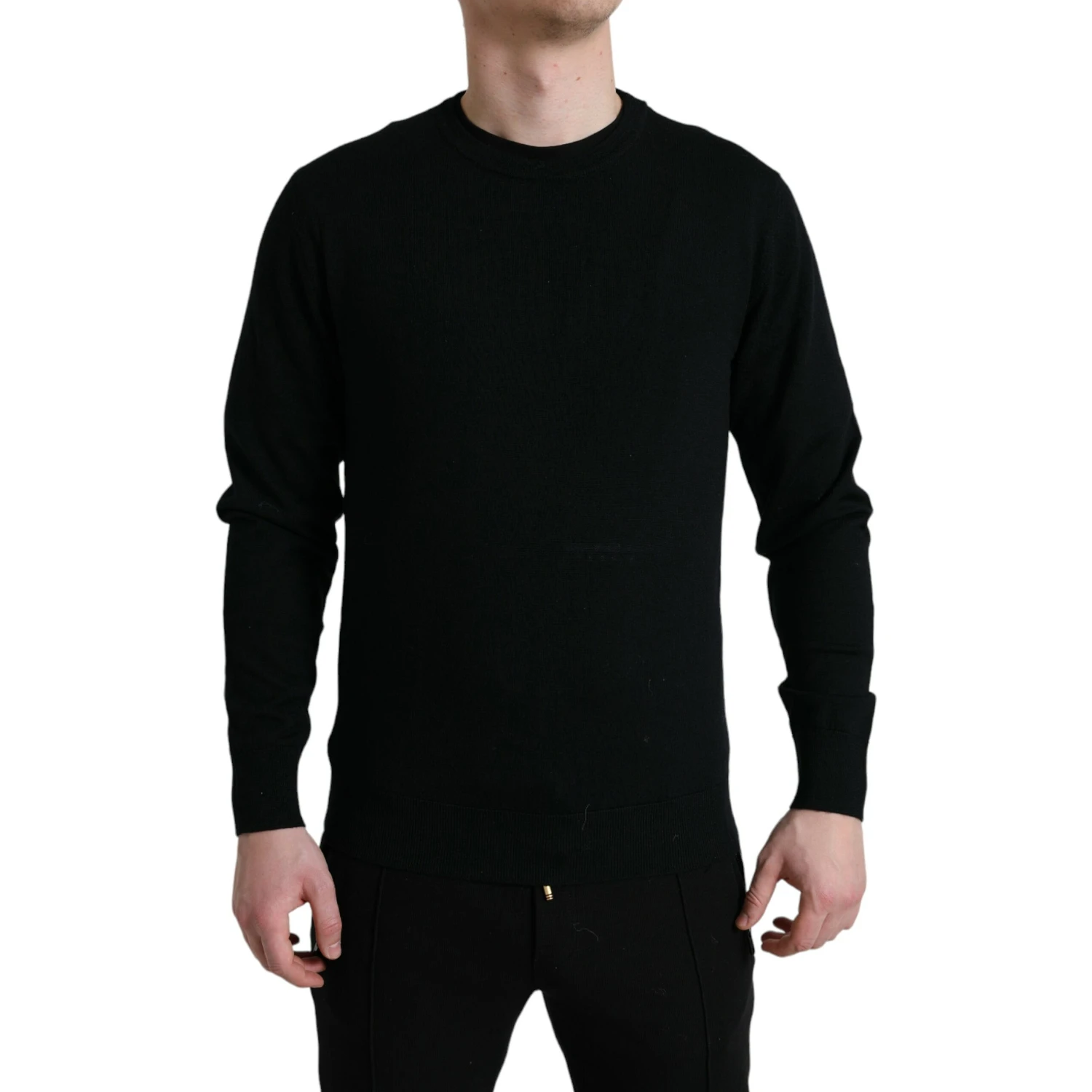 Black Wool Round Neck Pullover Sweater