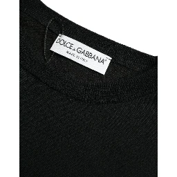 Black Wool Round Neck Pullover Sweater